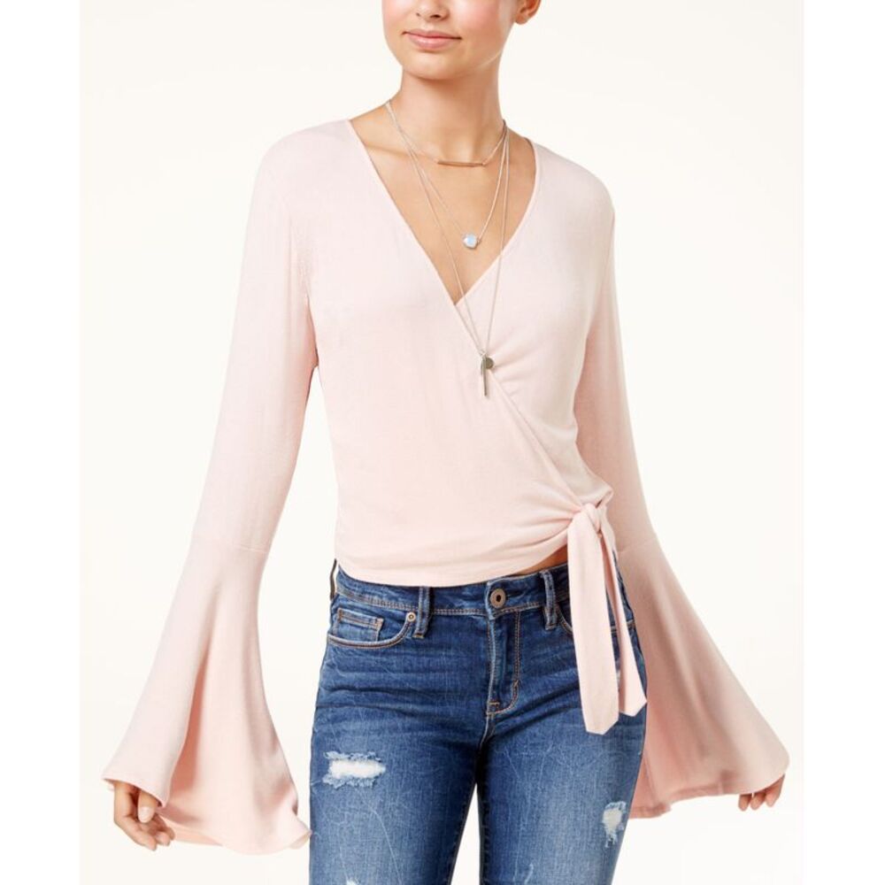 American Rag Juniors Tie Front Bell Sleeve Crop Top
